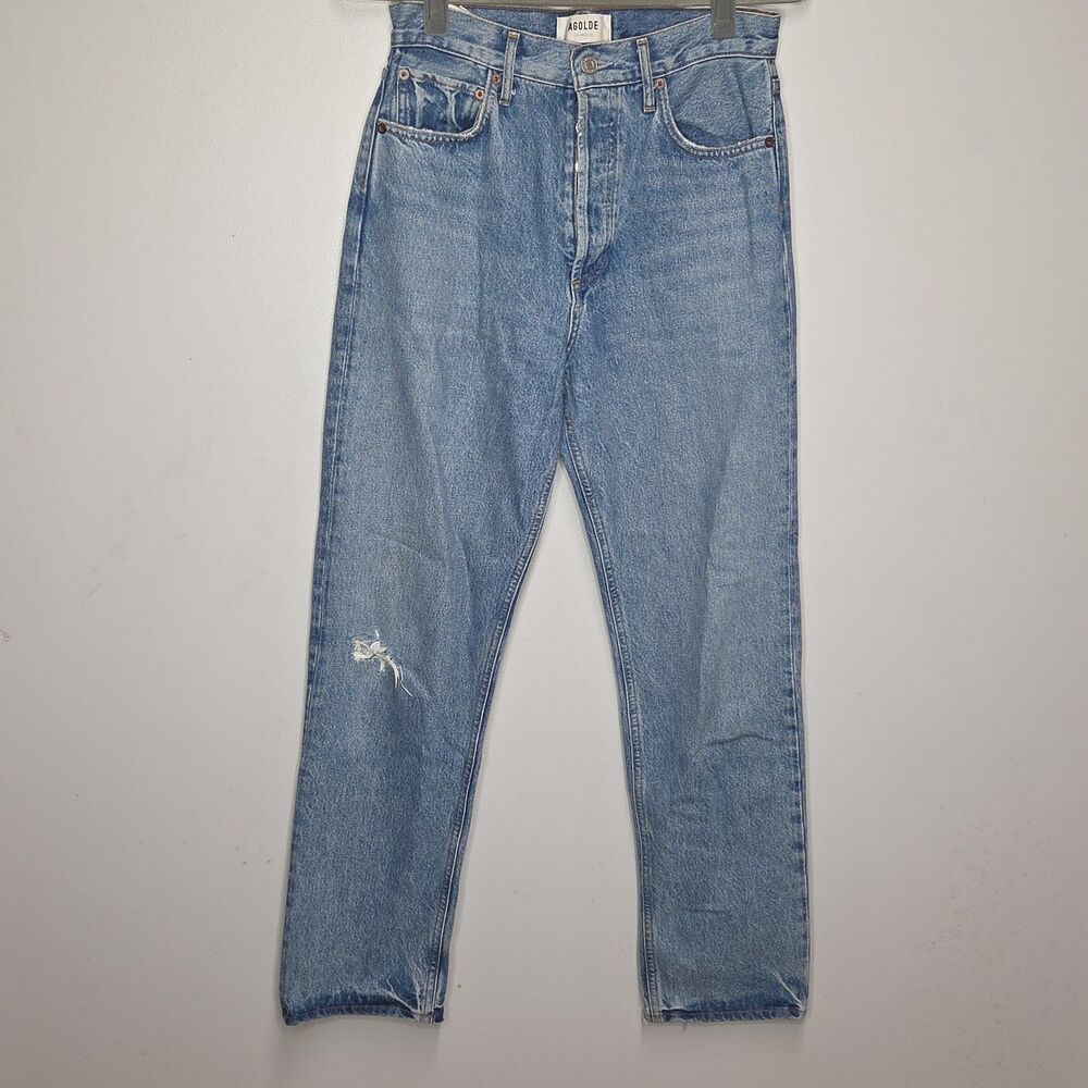 AGOLDE 90s Pinch Waist High Rise Button Fly Jeans 26 Abstract Light Wash Rigid